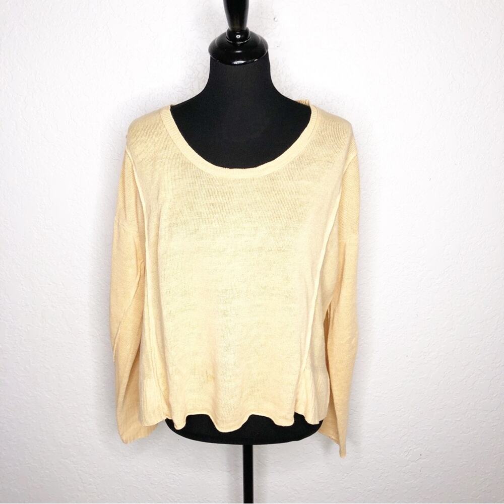 Eileen Fisher apricot peach light orange linen sweater size Large